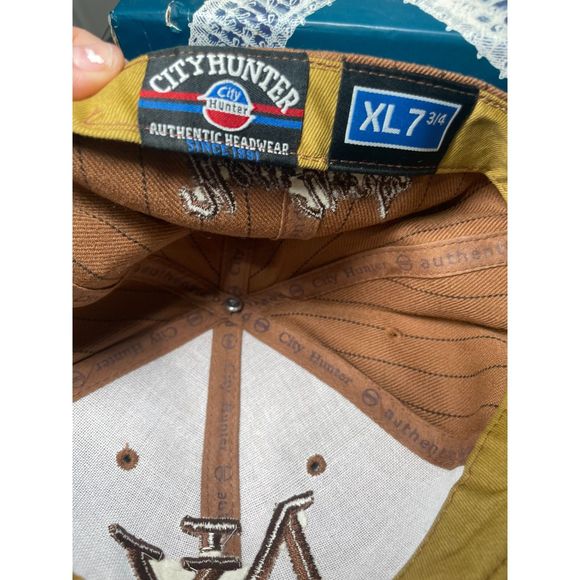 NY Pinstripe Hat Brown with Embroidered‎ NY and New York in Back XL 7 3/4 - Picture 2 of 4